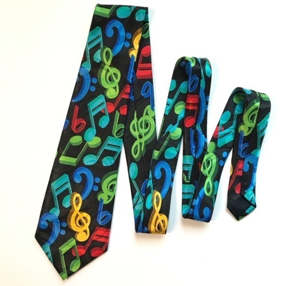Music Notes Necktie Black Multicolor Standard Width Steven Harris‎ Handmade